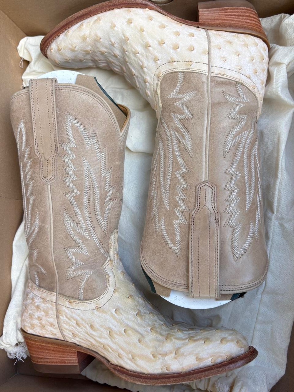 Tecovas Pearl “Jessie” Limited Edition Ostrich Leather Western Cowboy Boots 9 - Picture 2 of 3